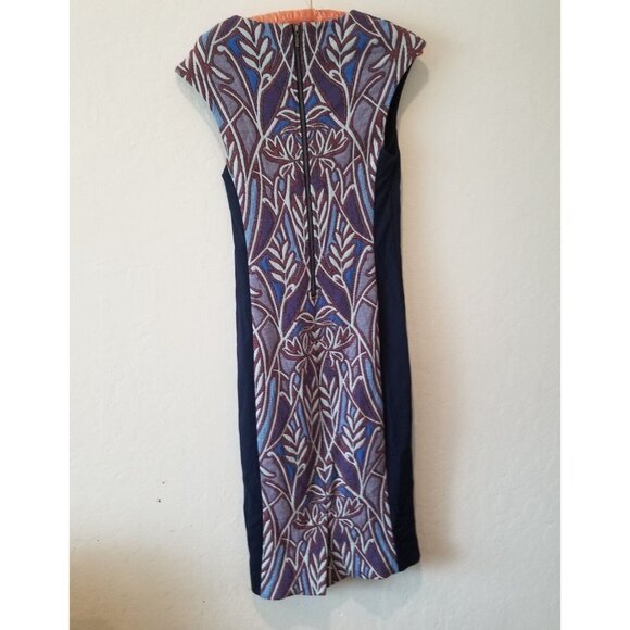 Anthropologie HD in Paris Cleo Jacquard Sheath Dress Split Neck XXS Blue Stretch - Picture 2 of 9